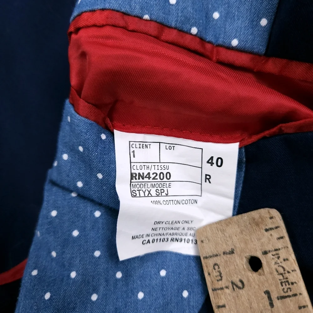 Riviera Red Men's Sport Coat Lightweight Summer Cotton Blazer Navy Blue 40 R NWT